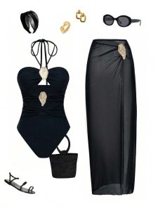 مونوکینی با رومایویی دامنی کد 667