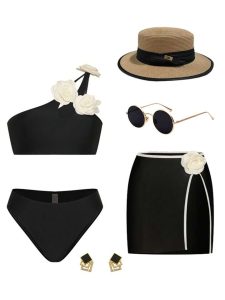 مایو گل برجسته با رومایویی حریر کد 559