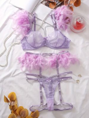 ست شورت سوتین بنفش کد 342