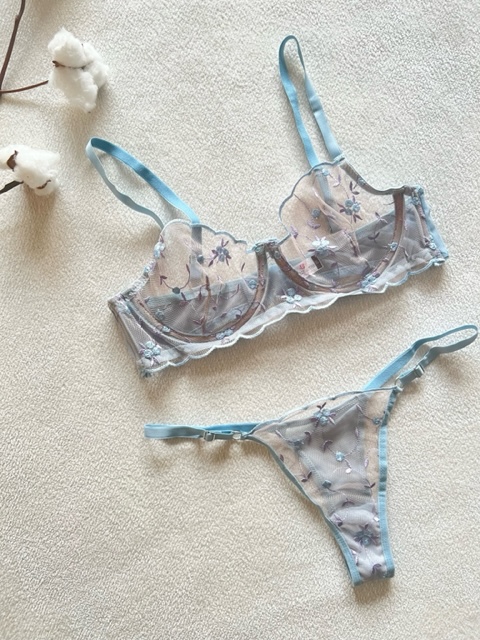 ست شورت سوتین توری آبی کد 345