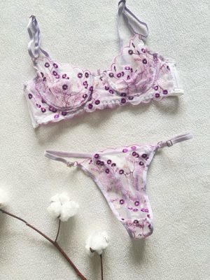 ست شورت و سوتین توری بنفش کد 347