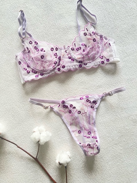 ست شورت و سوتین توری بنفش کد 347