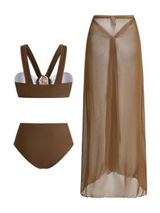 مایو قهوه ای 3 تکه کد 562