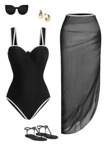 مایو یک تکه مشکی با رومایویی کد 686