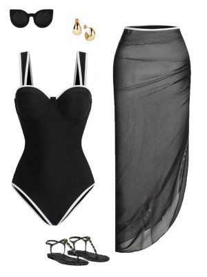 مایو یک تکه مشکی با رومایویی کد 686