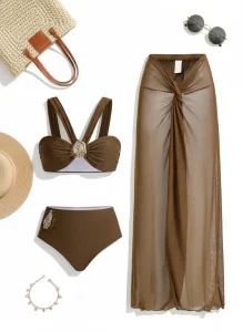 مایو قهوه ای 3 تکه کد 562