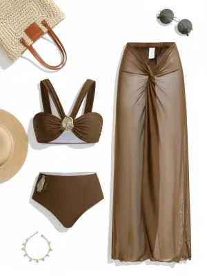 مایو قهوه ای 3 تکه کد 562