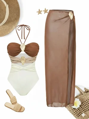 مونوکینی با رومایویی دامنی کد 667