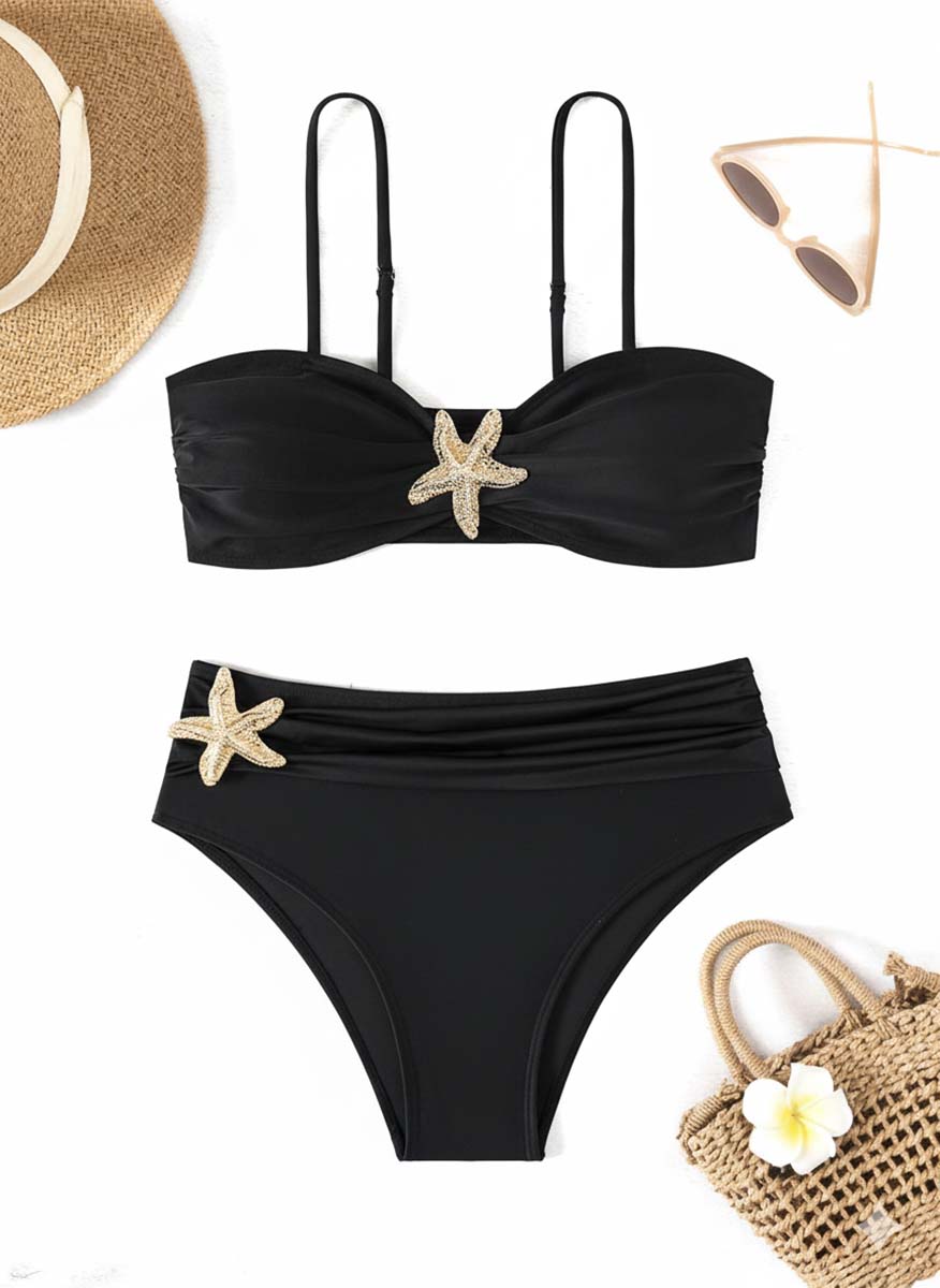 مایو فاق بلند مشکی ستاره دار کد 886