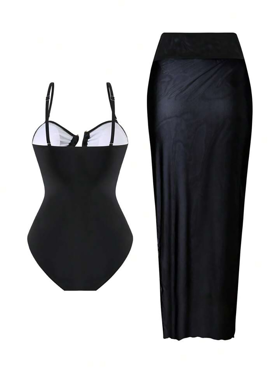 مایو یک تیکه مشکی با رومایویی حریر کد 669