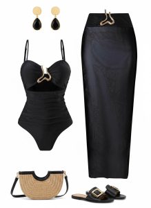 مایو یک تیکه مشکی با رومایویی حریر کد 669