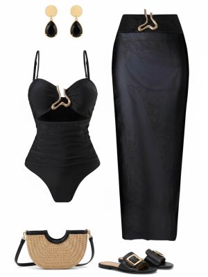 مایو یک تیکه مشکی با رومایویی حریر کد 669