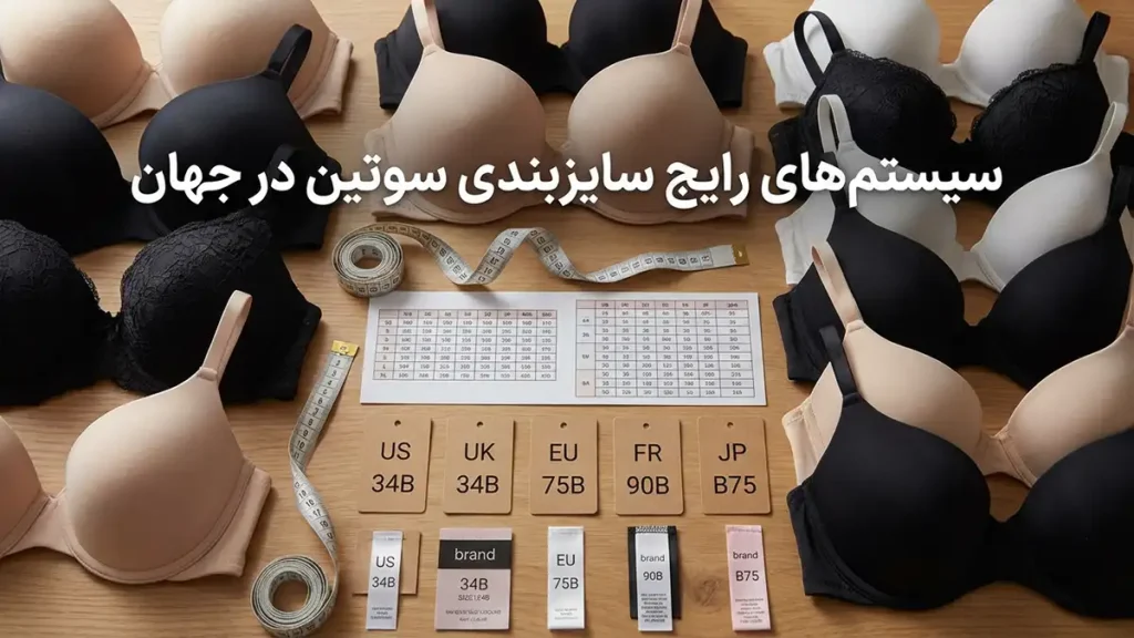 سایز سوتین از چند تا چنده؟ راهنمای کامل اندازهگیری و انتخاب سیستمهای رایج سایزبندی سوتین در جهان