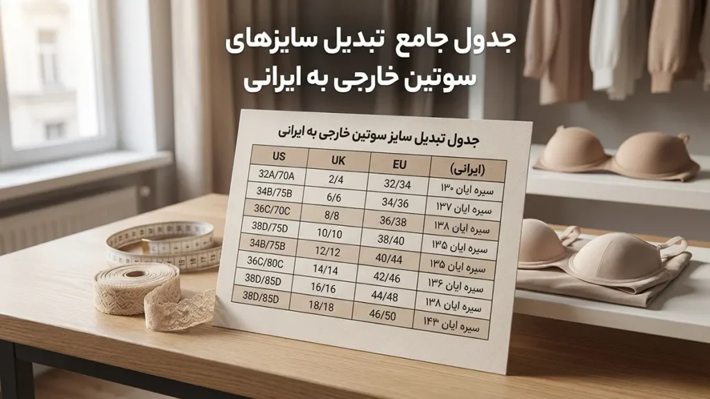 سایز سوتین های خارجی به ایرانی: راهنمای جامع تبدیل و انتخاب ایدهآل جدول جامع تبدیل سایز سوتین خارجی به ایرانی