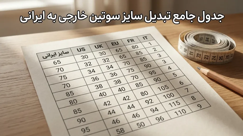راهنمای جامع سایز سوتین خارجی: از اندازهگیری تا خرید هوشمندانه جدول جامع تبدیل سایز سوتین خارجی به ایرانی
