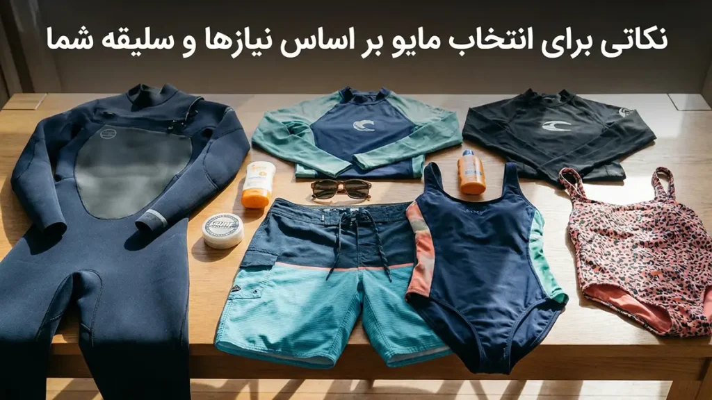 مایو مناسب موجسواری: راهنمای جامع انتخاب و نگهداری نکات انتخاب مایو بر اساس شرایط و سلیقه