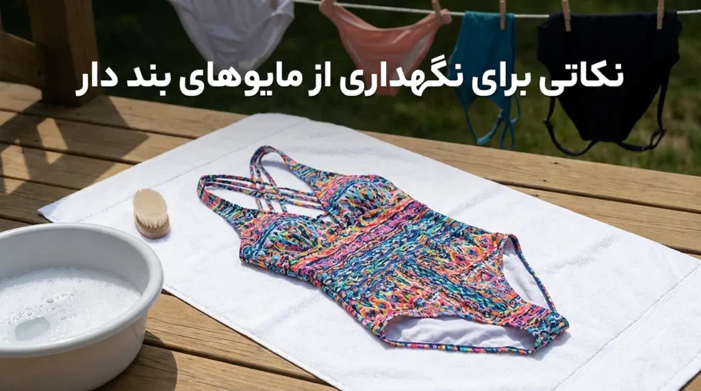 مدل مایو زنانه با بندهای متقاطع پشت برای ظاهری جذاب نکاتی برای نگهداری از مایوهای بند دار