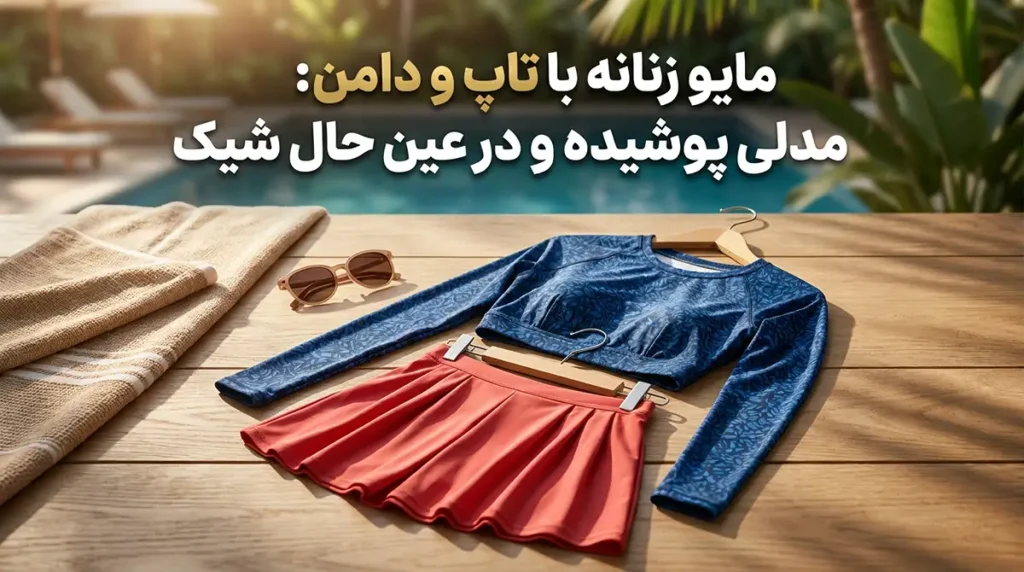 مایو زنانه با تاپ و دامن: مدلی پوشیده و در عین حال شیک